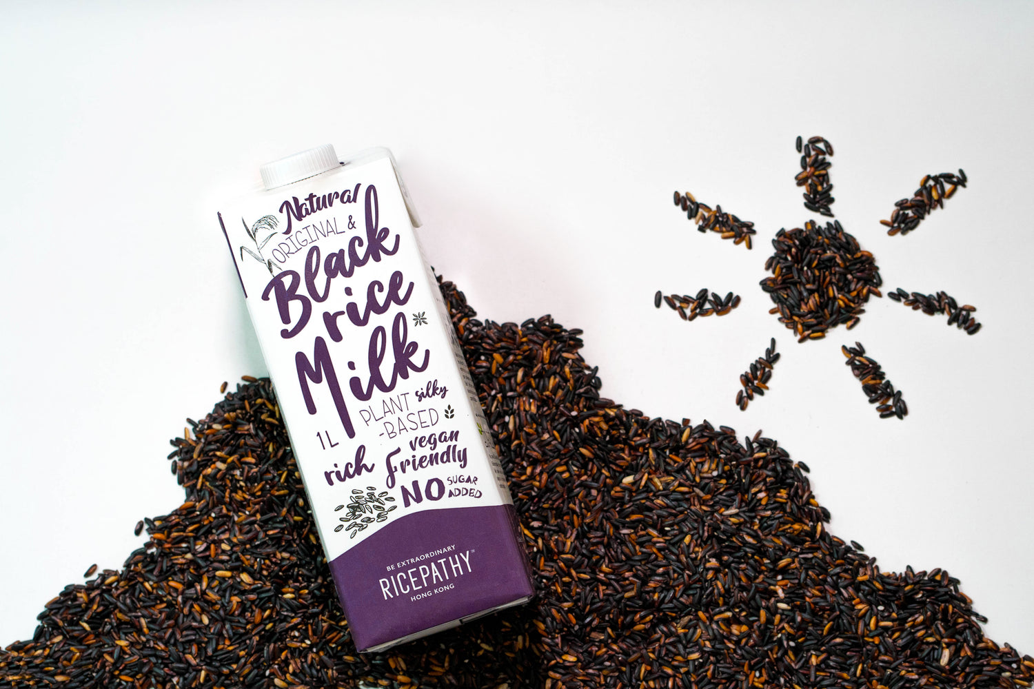 RICEPATHY black rice milk with a bunch of black rice